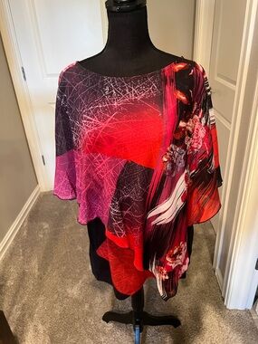 Avenue Red Pink Floral Summer Blouse 2X